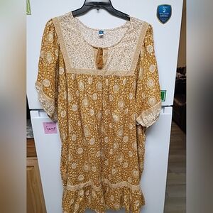 Bohemian Yellow Lace Trim Dress